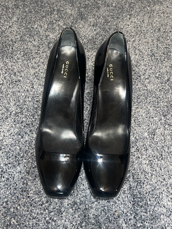 Gucci Shoes - Gucci Black Patent Leather Square-Toe Pumps with Low Heel